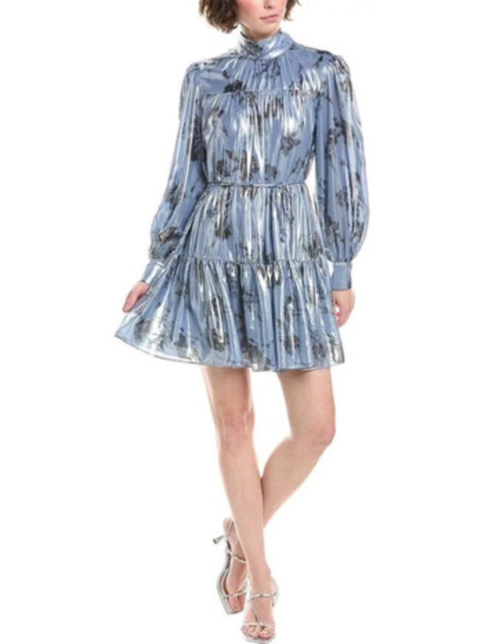 NEW, Cinq A Sept Farha Metallic Floral Long Sleeve Tiered Dress sz 10 #MD2265
